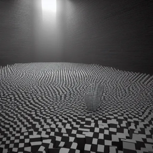 Image similar to a black and white vintage photograph of a 3 d render of 3 d cellular automaton. highly detailed octane render and vray with natural light and organic colours, volumetric lighting, raytracing, mist, smoke, rays of light, mystical and mysterious, unreal engine