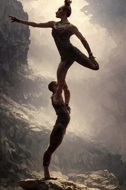 Image similar to a full body portrait of a beautiful post apocalyptic offworld desert gymnast leaping in ballet dance pose by the emerald oasis pools, intricate, elegant, highly detailed, digital painting, artstation, concept art, smooth, sharp focus, illustration, art by krenz cushart and artem demura and alphonse mucha