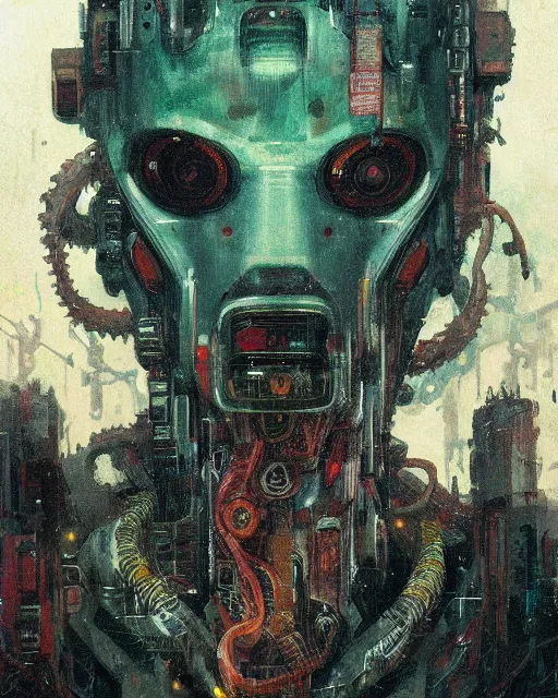 Image similar to portrait of cyberpunk cthulhu by greg rutkowski in the style of egon schiele