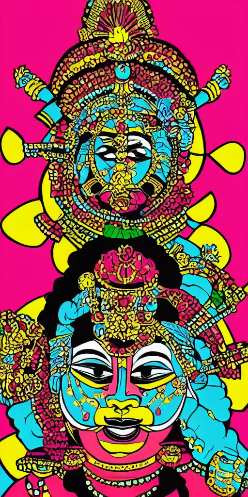 Image similar to kathakali illustration style pop art