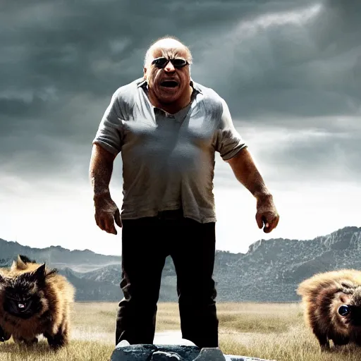 Image similar to danny devito as logan showing his adamantium claws in the movie logan