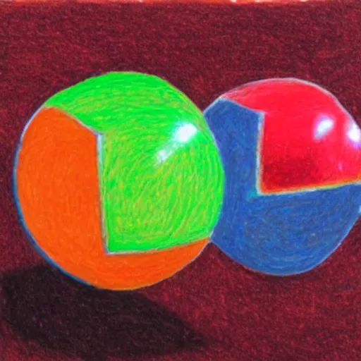 Prompt: chrome spheres on a red cube, drawn with felt tip pen