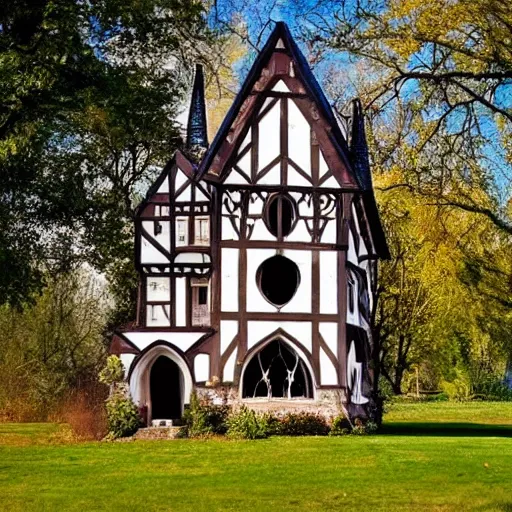 Prompt: a gothic house in the shape of the letter u