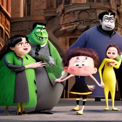 Image similar to a still from the live action hotel Transylvania movie