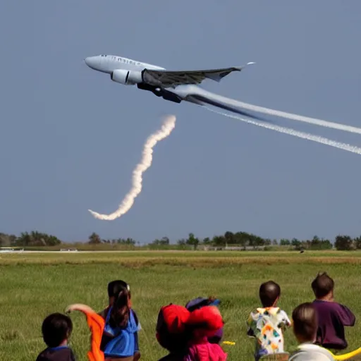 Image similar to jet plane shooting tornadoes at children