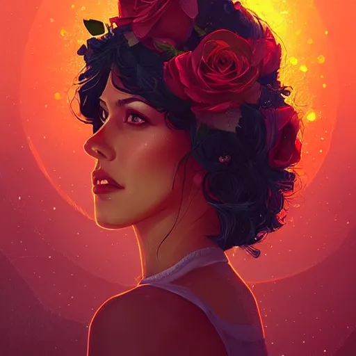 Image similar to beautiful charming goddess of sunshine and roses, inspired by stephanie beatriz and ruby rose, character art portrait, deviantart artstation, by alena aenami, by michael whelan, behance hd, bokeh