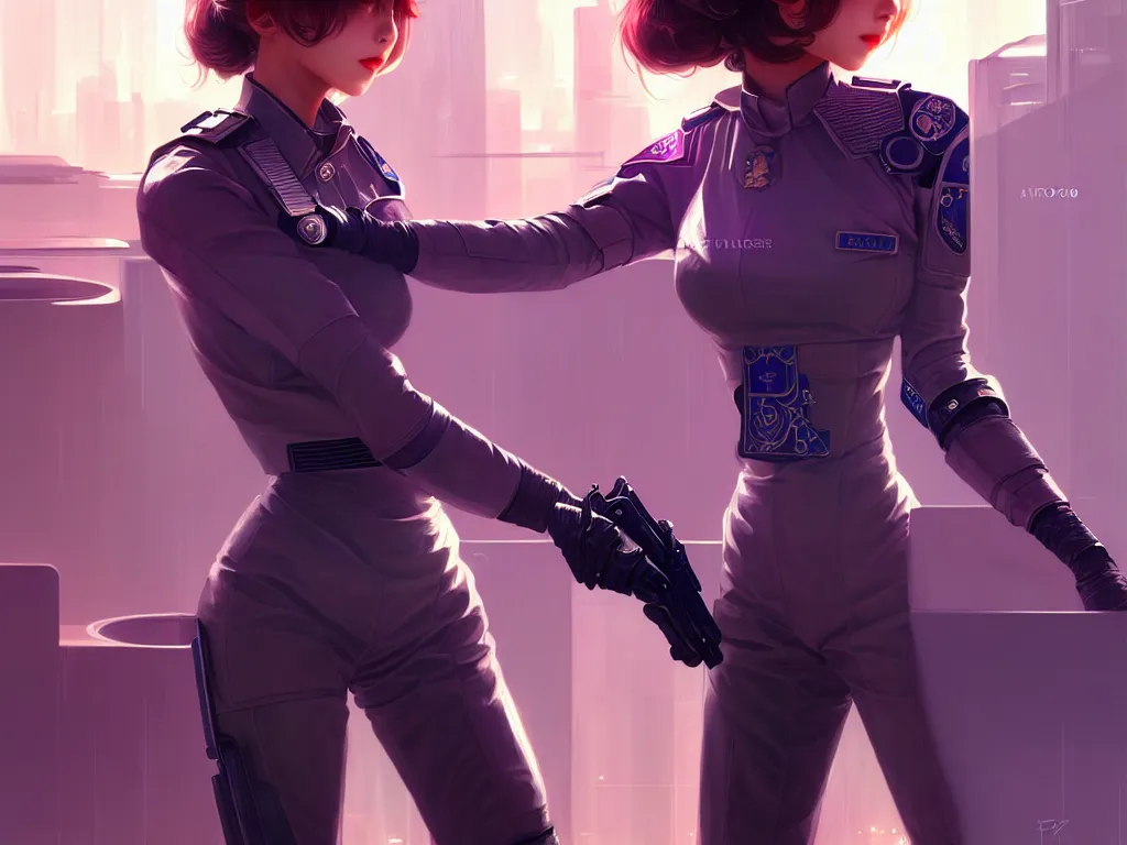 Image similar to portrait futuristic police uniform girl, at future sau paulo neon light rooftop, ssci - fi and fantasy, intricate and very very beautiful and elegant, highly detailed, digital painting, artstation, concept art, smooth and sharp focus, illustration, art by tan zi and ayanamikodon and alphonse mucha and wlop