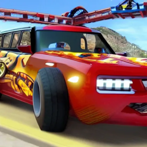 Image similar to dwayne johnson in hotwheels acceleracers