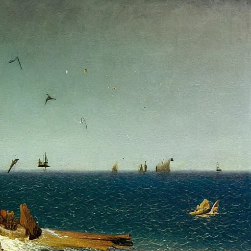 Prompt: an ultra detailed impasto oild painting maritime wildlife floating into space painted by caspar david friedrich