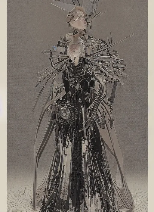 Image similar to 2 d illustration, grained risograph, old wetplate daguerreotype portrait of a futuristic silver armored geisha district 9 cyborg, parallax, fractal, intricate, elegant, highly detailed, subsurface scattering, by jheronimus bosch and moebius louis jacques mande daguerre and szukalski