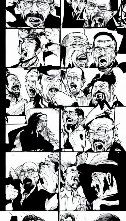 Image similar to manga page of Walter white screaming