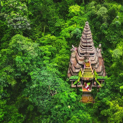 Image similar to aerial hd photograph of indonesian tribe in jungle with temple