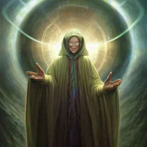 Image similar to the creator of worlds wearing a cloak and holding a holographic planet projection in his hand, detailed, sci - fi, digital painting, artstation, sharp focus, illustration, ominous, artgerm, tomasz alen kopera, peter mohrbacher, donato giancola, joseph christian leyendecker, wlop, frank frazetta