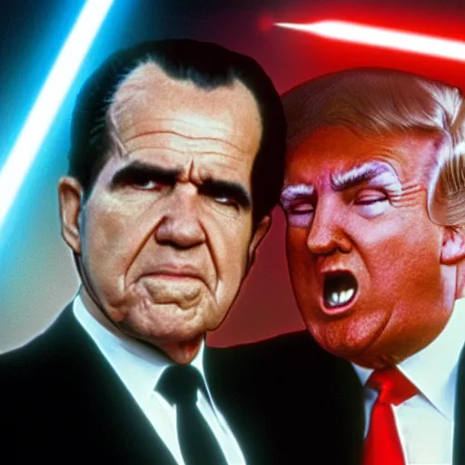 Image similar to still of richard nixon and donald trump as master and apprentice sith lords, star wars : the phantom menace ( episode i )