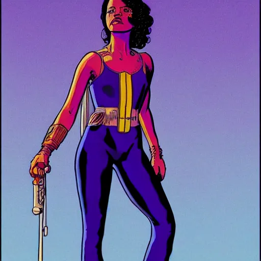 Prompt: tessa thompson retro minimalist portrait by jean giraud, moebius starwatcher comic, 8 k