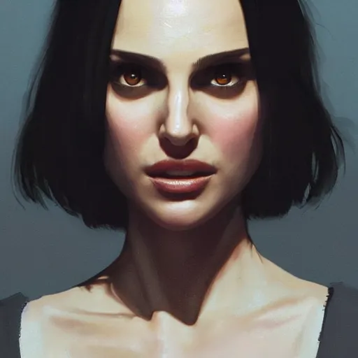 Image similar to closeup portrait of natalie portman from the movie leon the professional, city background, dramatic light, gorgeous view, depth, high detail, digital art, painted by greg rutkowski and seb mckinnon, by tim burton, trending on artstation