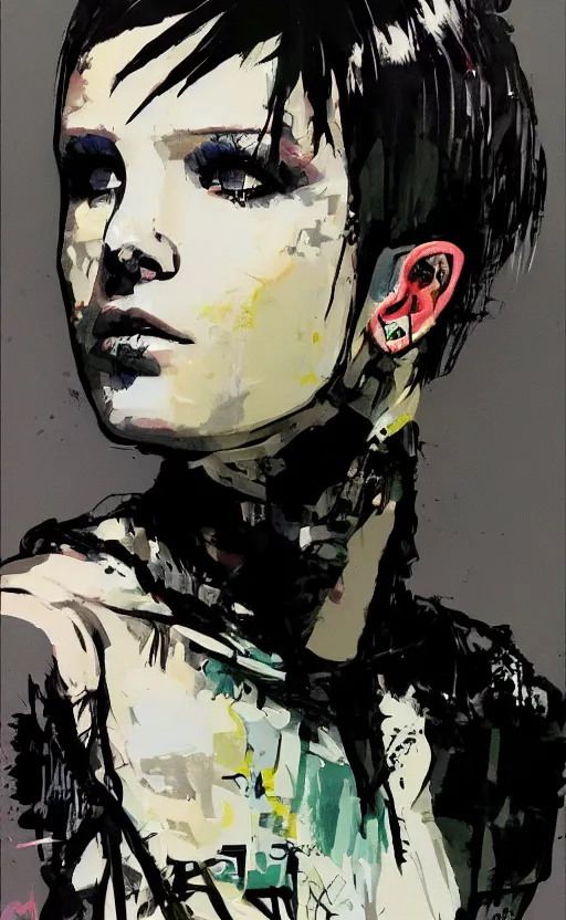 Image similar to Portrait of punk Millie Bobby Brown by Yoji Shinkawa