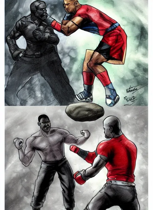 Prompt: beautiful concept art comic book drawing of will smith punching a rock by randy vargas