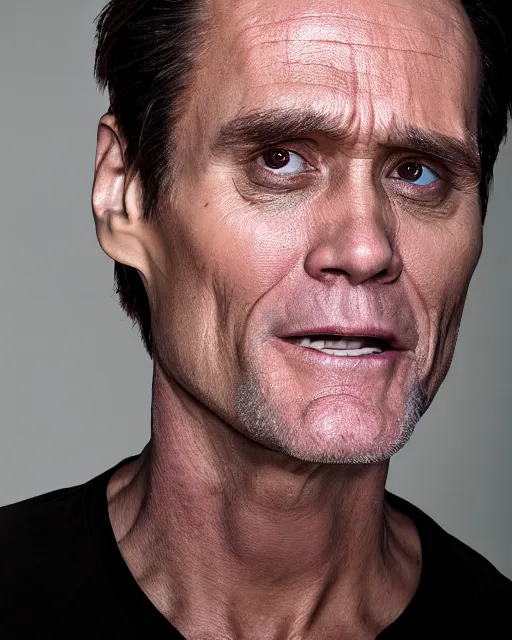 Image similar to headshot of actor jim carrey as the mask - raw, studio lighting, 8 k, photo shoot, 9 inch kershaw soft focus lens f / 5. 6