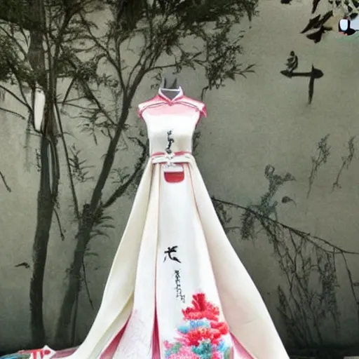 Image similar to a beautiful wedding dress, chinese style, ghibli style - n