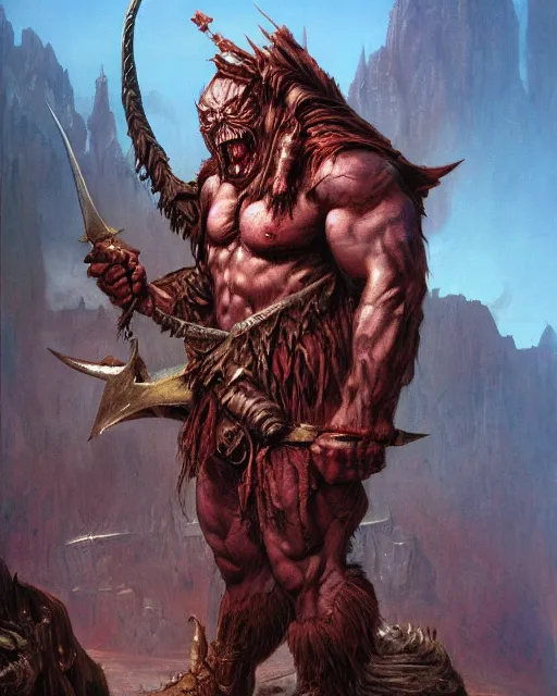 Image similar to orc warrior by thomas cole and wayne barlowe and brom