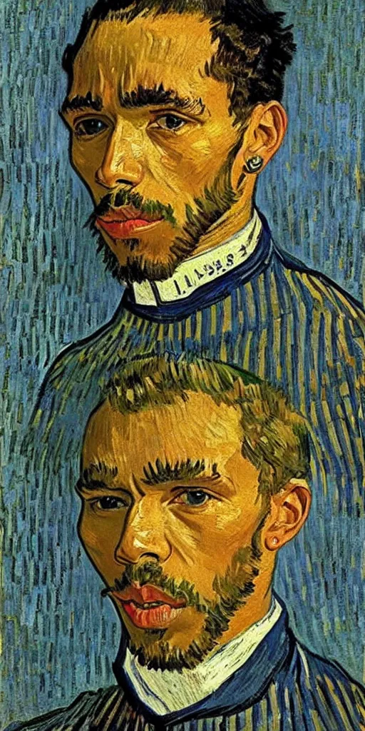 Image similar to portrait of Sir Lewis Hamilton by Van Gogh