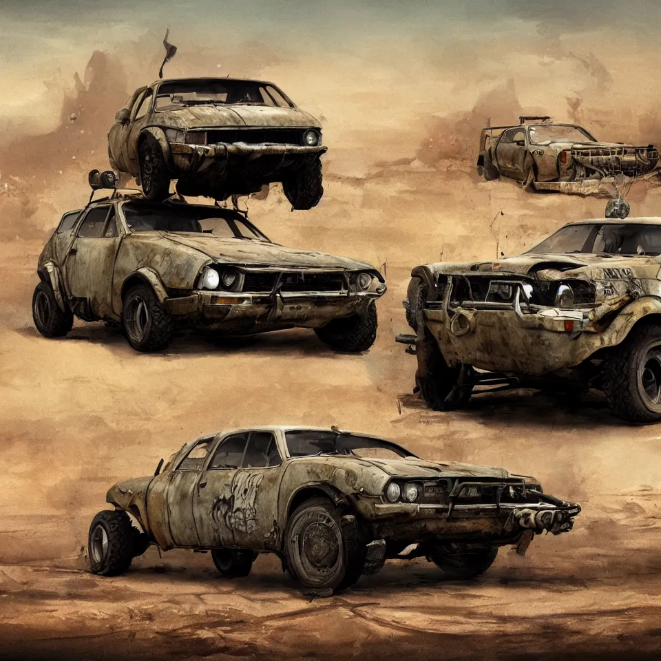 Image similar to a Dacia 1310 in Mad Max, artstation, concept art