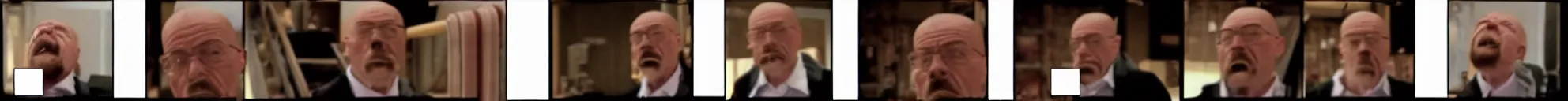 Image similar to 8 consistent frames from a video showing walter white falling down stairs