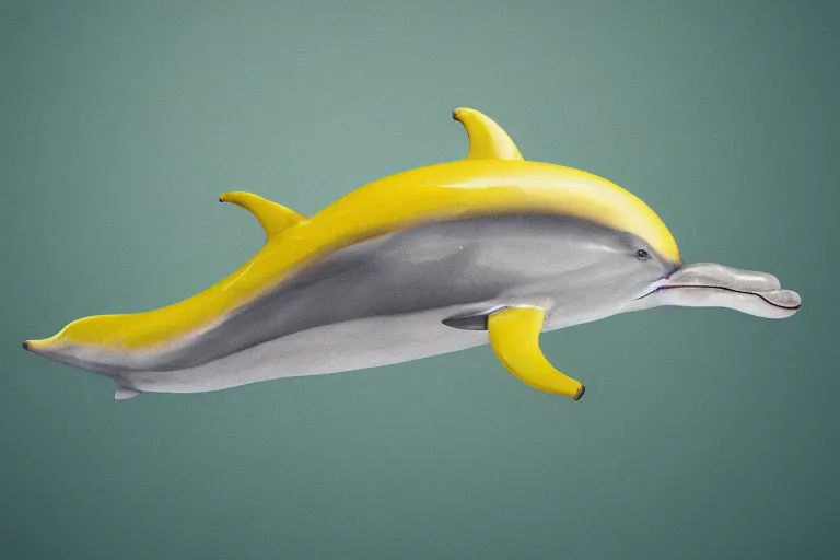 Image similar to A banana with a dolphin's head, photorealistic imagery, 8k quality