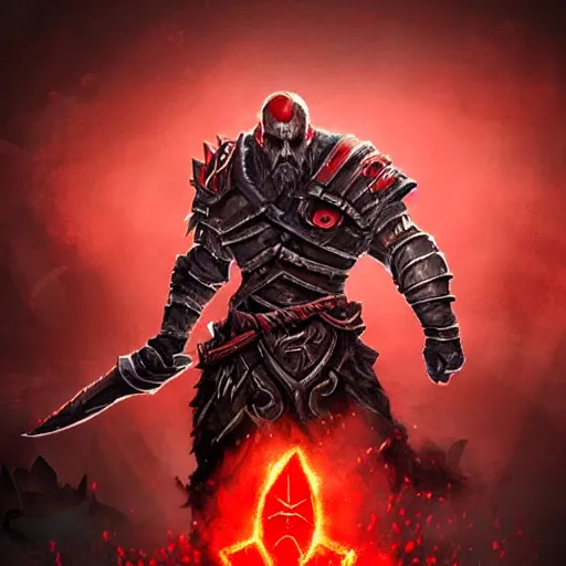 Image similar to ((((Ares the God of war)))), red theme, bloody battlefield, weapons and armors, Dota 2 hero, hearthstone art style, epic fantasy style art, fantasy epic digital art, epic fantasy card game art