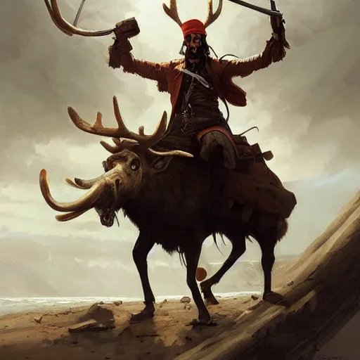 Prompt: pirate with moose head by greg rutkowski