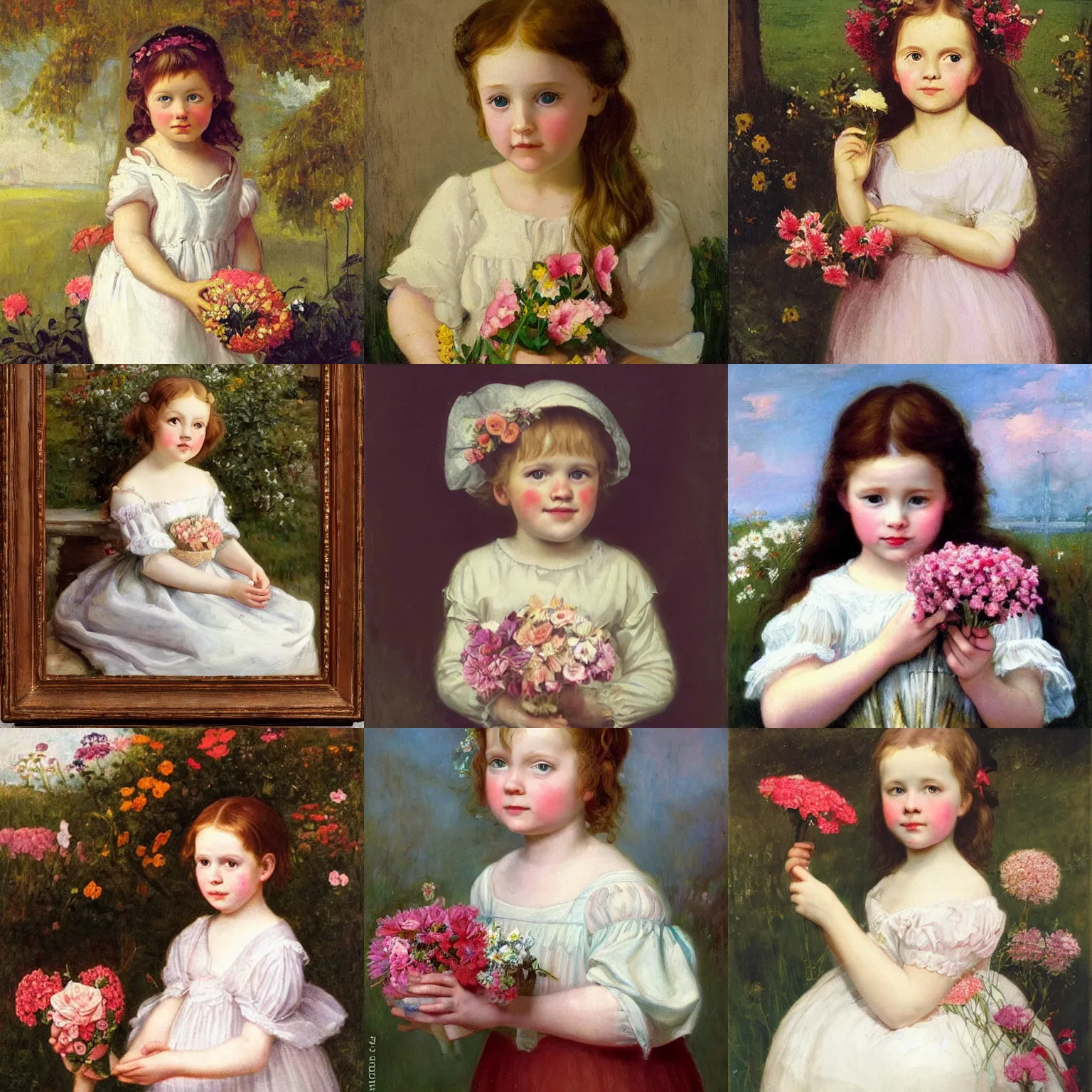 Image similar to A little beautiful girl with flowers in her hand, Anderson, Sophie