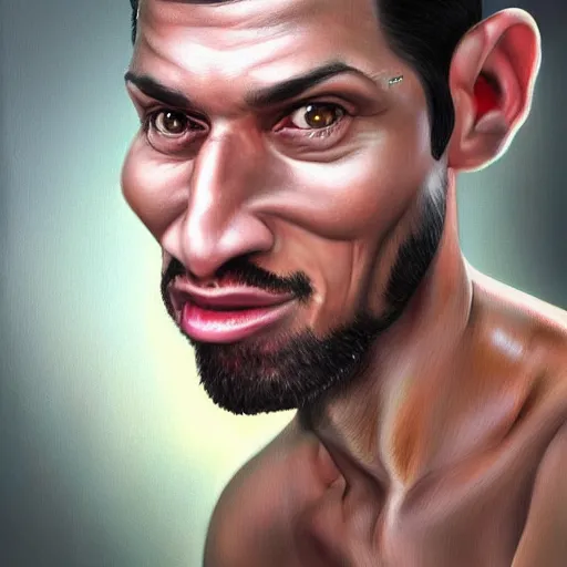 Image similar to Caricature portraits done of Cr1tikal, realistic, hyperrealistic, very realistic, highly detailed, very detailed, extremely detailed, detailed, oil painting, digital art, trending on artstation