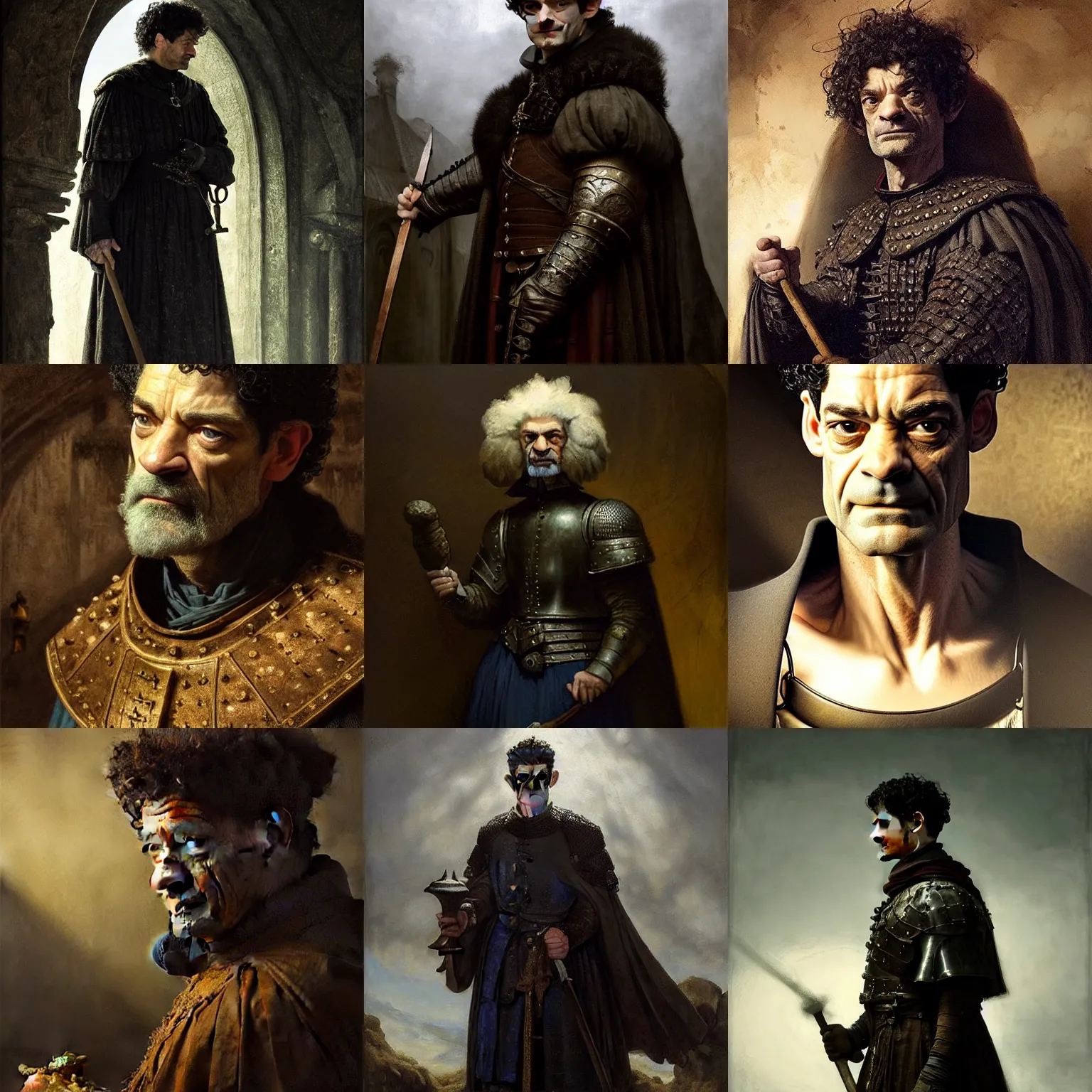 Prompt: James Frain with a large crookback as an enigmatic, melancholic, limping medieval king from the 13th century, hyperrealist, detailed, cinematic lighting, blue tones, shadows, 2022 movie, digital art by Rembrandt, Greg Rutkowski, Jan Matejko and J.Dickenson