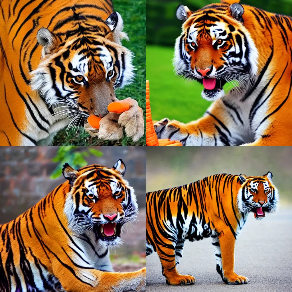 Prompt: friendly Tiger eating a carrot