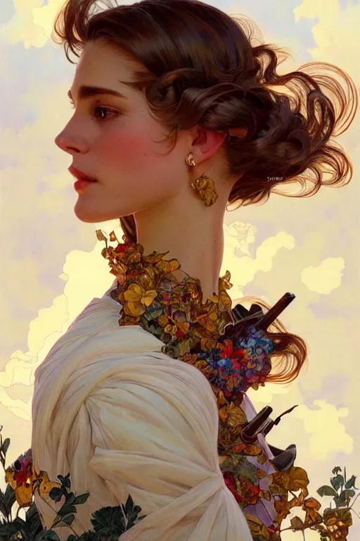 Prompt: clear portrait of a vogue photoshoot, cottagecore!!, background hyper detailed, character concept, full body, dynamic pose, intricate, elegant, highly detailed, digital painting, artstation, concept art, smooth, sharp focus, illustration, art by artgerm and greg rutkowski and alphonse mucha
