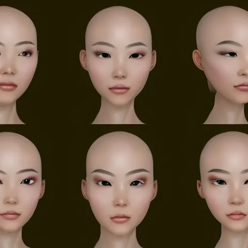 Prompt: portrait bald korean goddess neutral expression face straight on headshot even lighting no hair texture character creator 4