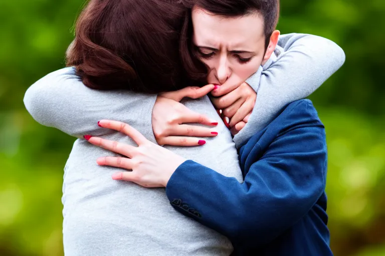 Image similar to a woman that is hugging a man