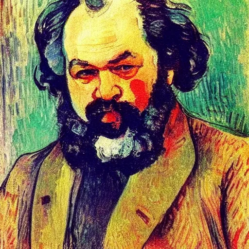 Image similar to beautiful post - impressionist painting portrait of karl marx by, henri de toulouse - lautrec, camille pissarro, paul cezanne, henri rousseau, henri - edmond