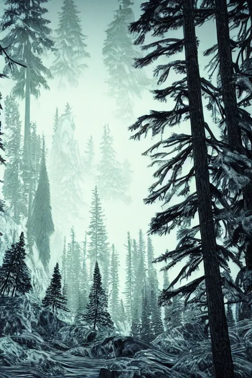 Prompt: a beautiful woodcut print of a canadian mountain forest, 8 k, frostbite 3 engine, cryengine, dof, trending on artstation, digital art, crepuscular ray, art by fossi _ images and tugboat printshop