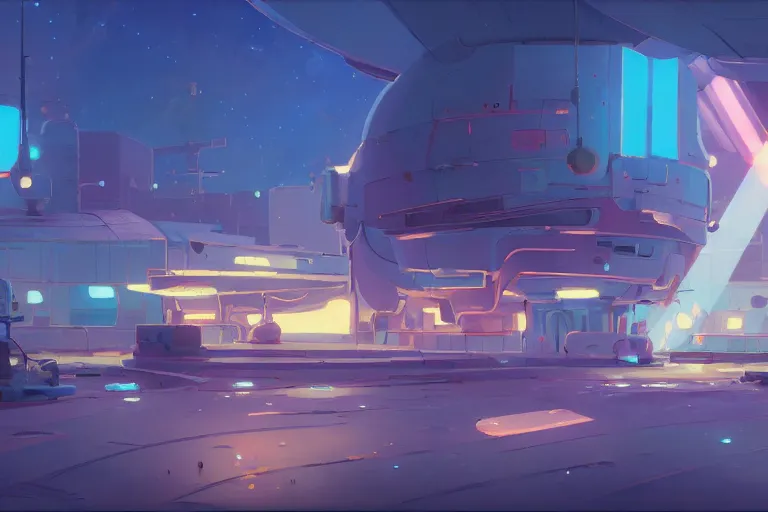 Prompt: space shipyard, cory loftis, james gilleard, atey ghailan, makoto shinkai, goro fujita, studio ghibli, rim light, exquisite lighting, clear focus, very coherent, plain background, soft painting