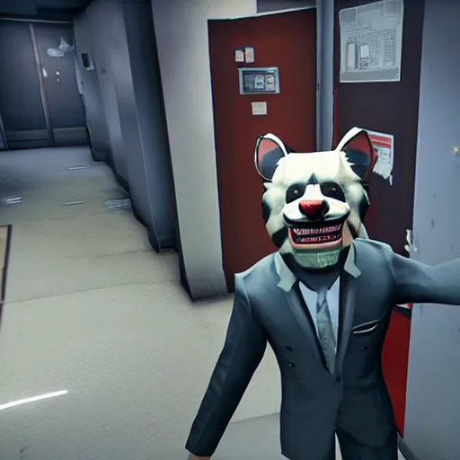Image similar to Screenshot from the PC game Payday: The Heist demonstrating the fursuit unlock