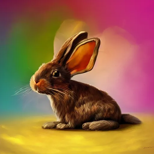 Prompt: a rasta bunny rabbit sitting on a mushroom, digital art, art station, trending, high detail, 8k, aesthetic