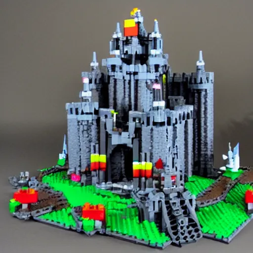 Prompt: castle greyskull from he - man made out of legos
