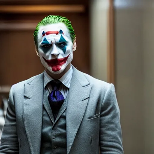 Image similar to still from the movie joker played by mads mikkelsen, directed by martin Scorcese, award-winning cinematography, bokeh,