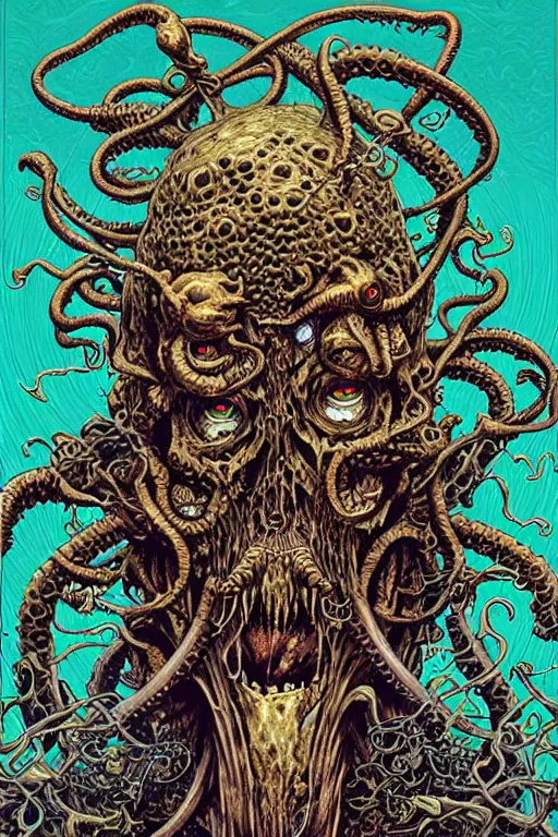 Prompt: portrait of crazy cthulhu skeletor, symmetrical, by yoichi hatakenaka, masamune shirow, josan gonzales and dan mumford, ayami kojima, takato yamamoto, barclay shaw, karol bak, yukito kishiro