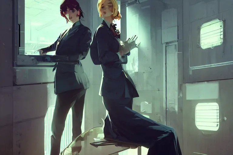 Prompt: beautiful woman, wearing business suit, abandoned morgue, d & d, fantasy, elegant, highly detailed, digital painting, artstation, concept art, cinematic lighting, illustration, in style of wlop, ilya kuvshinov, atey ghailan, yoji shinkawa, artgerm and greg rutkowski and alphonse mucha, grunge aesthetic