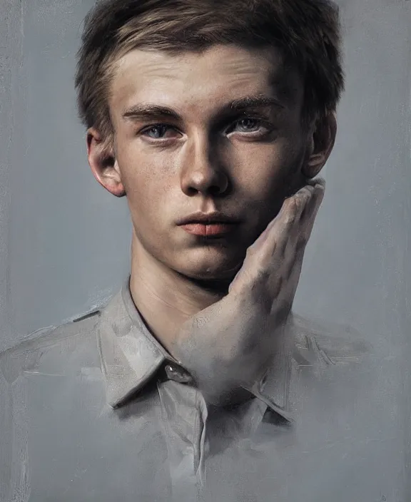 Image similar to heroic portrait of a young swedish man. art by denys tsiperko and bogdan rezunenko, hyperrealism