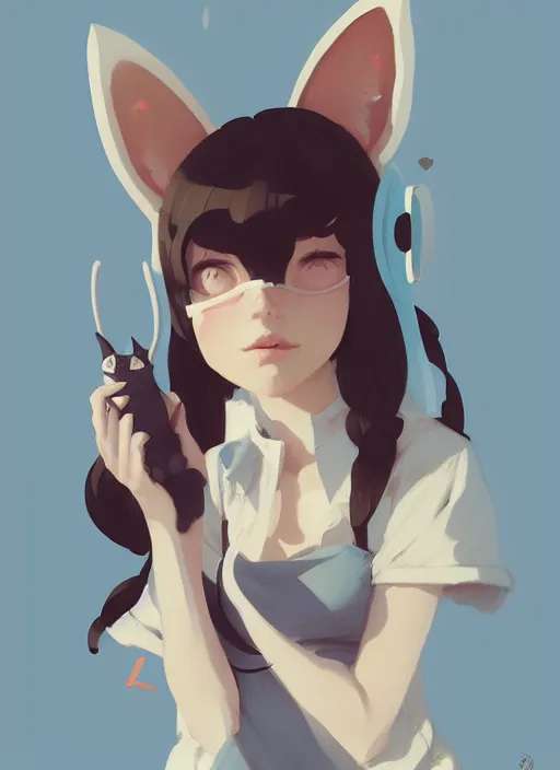 Image similar to portrait of cute catgirl with cat ears, by atey ghailan, by greg rutkowski, by greg tocchini, by james gilleard, by joe gb fenton, by in kaethe butcher, dynamic lighting, gradient light blue, brown, blonde cream and white color in scheme, grunge aesthetic