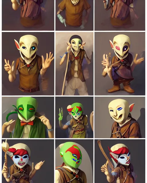 Image similar to character concept art of the happy mask salesman from the legend of zelda | | handsome - fine - face, pretty face, realistic shaded perfect face, fine details by stanley artgerm lau, wlop, lois van, rossdraws, james jean, andrei riabovitchev, marc simonetti, and sakimichan, tranding on artstation